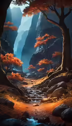 an artist painted a beautiful scene of a forest