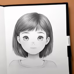 a drawing of a girl with short hair, glasses and an eye
