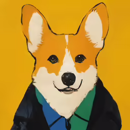 a painting of a dog with a suit on