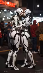two white robot women standing next to each other