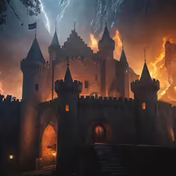 fireworks going up the side of an old castle