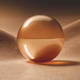 a gold sphere sitting on top of a brown surface