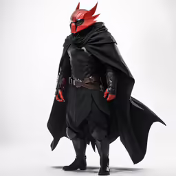a man dressed in black and red is posing for the camera