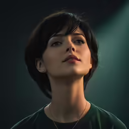 a woman looking up with her eyes open