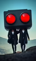 two people in business suits carry red light signal