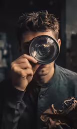 man looking through binoculars with his camera