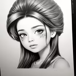 a drawing of a woman with brown eyes