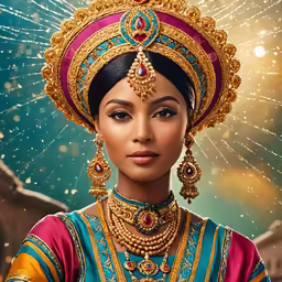 an ornate woman dressed in traditional indian garb and jewels