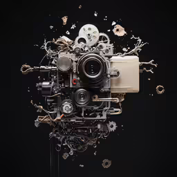 a digital camera that looks like gears are floating