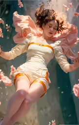 a girl in a vintage swimsuit diving in the water