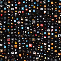 a black square wall with lots of different apps,a wall with a lot of different kinds of colorful blocks