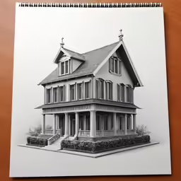 a pen and ink drawing of a house