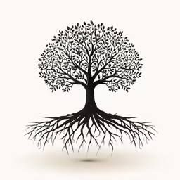 tree with roots and leaves in the shape of an effe