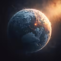 a glowing image of a planet with many spots on it