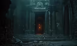 a doorway leading into a dark, abandoned looking building