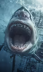 shark coming out of the water with its mouth open