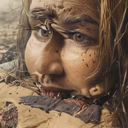 a woman with frecks on her face looking at the camera