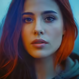 a woman with bright red hair and orange highlights