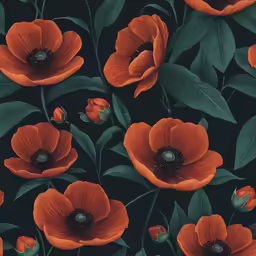 orange poppies and green leaves with some dew on them