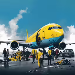 a group of people standing in front of an airplane