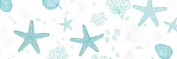 a wallpaper pattern featuring starfish, shells and seaweed