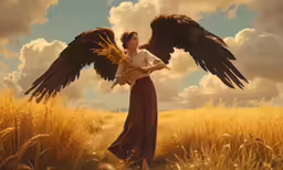 woman holding a feathered bird in an image of the same body of water