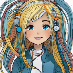 a young girl with headphones standing in front of her