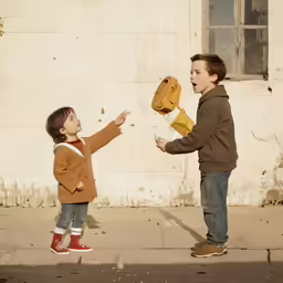 two small children playing with different paper decorations