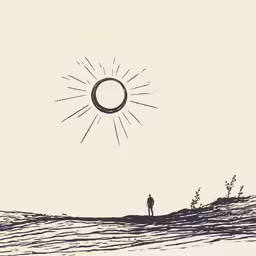 man standing on top of a beach while the sun is above