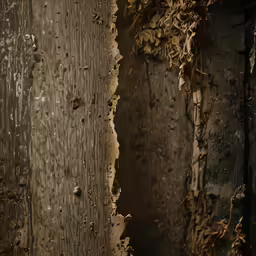 an old wood board has some kind of peeling paint