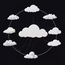 there is a black and white photo with clouds,there are many clouds above the circle