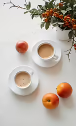 the two cups are full of a beverage on the table