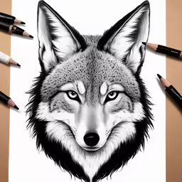 a drawing of a wolf in black and white