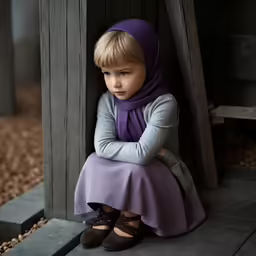 a little girl wearing a purple hijab is posing for a photo