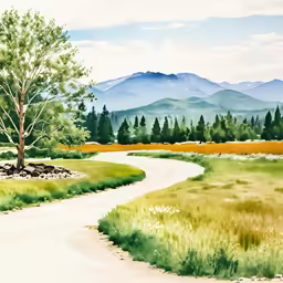 a painting of a mountain scene is shown in this photo