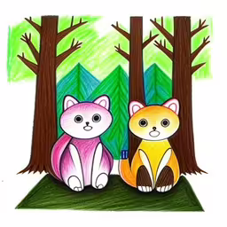 a painting shows two cats sitting near some trees
