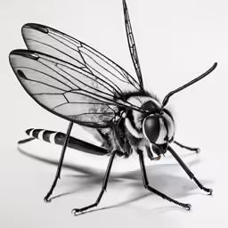 black and white photograph of an insect with striped wings