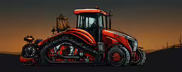 red tractor with front tires sitting on a track,an art work showing an abstract drawing of a tractor