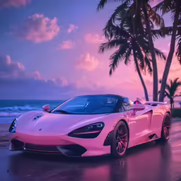 an exotic car parked on a beach side