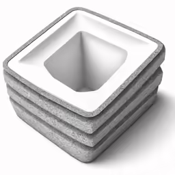 a stack of four white plastic dishes on a white surface