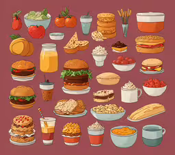 a large poster with different food and drinks,a bunch of different types of food