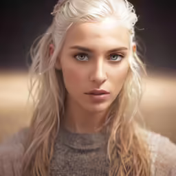 a drawing of a blonde woman with blue eyes