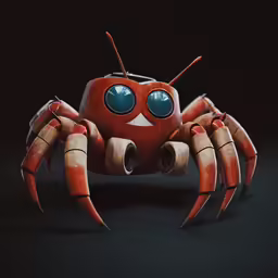 a close up of a large red crab with eyes