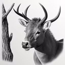 the head of a gazelle with huge antlers