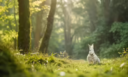 a white dog is sitting on the grass