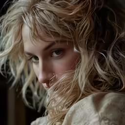 woman with frecky blonde hair looking out into the distance
