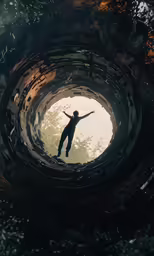 someone is standing inside of a water filled tunnel