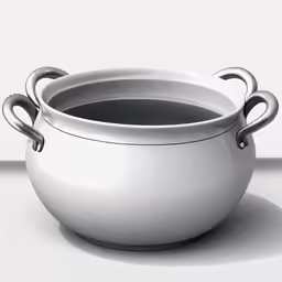 a white bowl with handles is shown