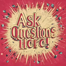 the words ask questions here written in red on a pink background