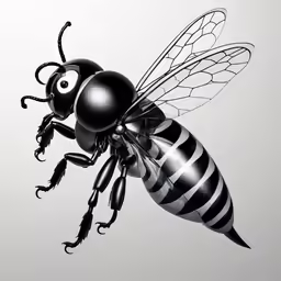 a black and white image of a bee with one eyes